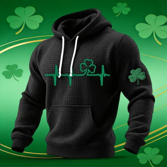 St Patrick's Day Irish Knit Grid Pattern Hoodie For Men Cozy Casual Wear