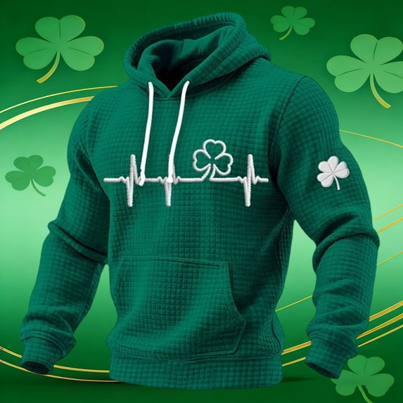 St Patrick's Day Irish Knit Grid Pattern Hoodie For Men Cozy Casual Wear