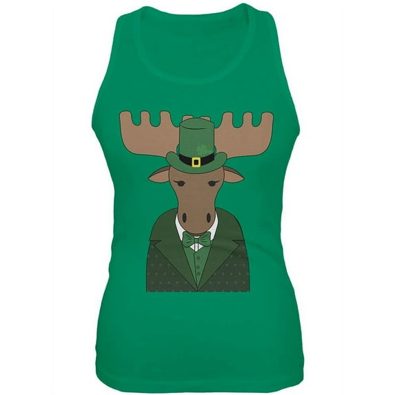 St. Patrick's Day Irish Leprechaun Moose Juniors Soft Tank Top Kelly Green SM