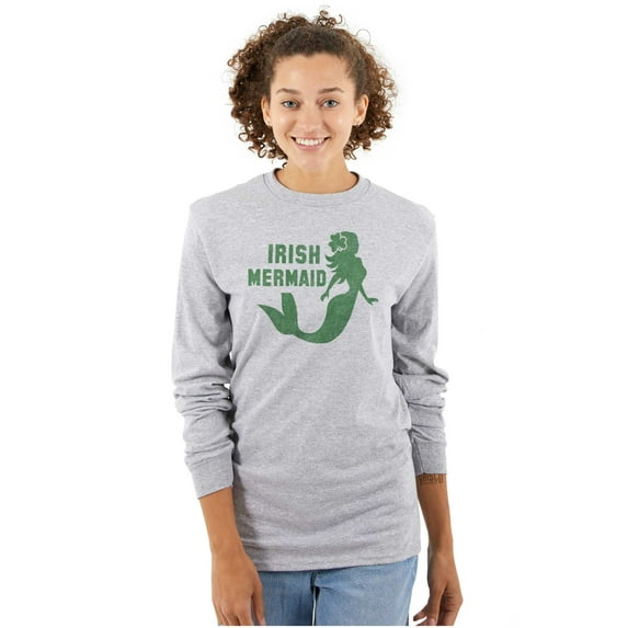 St Patrick's Day Irish Mermaid Women's Long Sleeve T Shirt Brisco Brands L