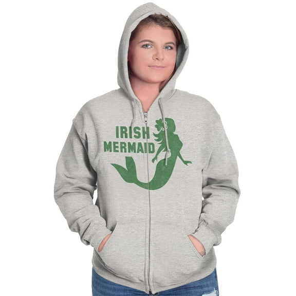 St Patrick's Day Irish Mermaid Womens Plus Size Graphic Zipper Hoodie Brisco Brands 5X