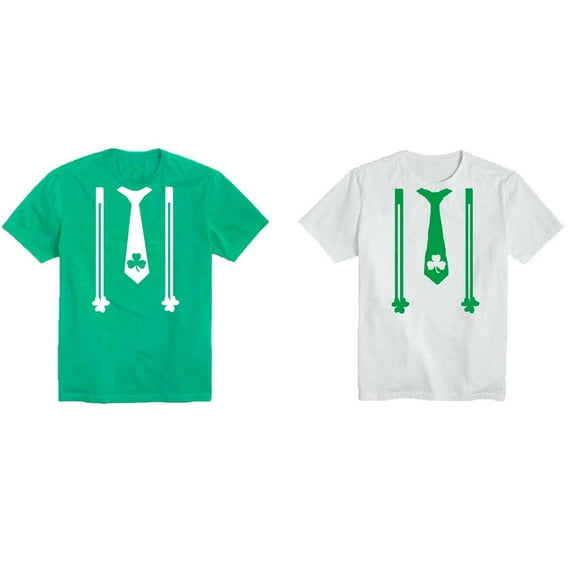 St Patrick's Day Irish Party Shamrock Tie Suspenders Men T-Shirt Short Sleeve T-Shirt Soft and Comfy Shirt, Lightweight Shirt Tee Color White Small