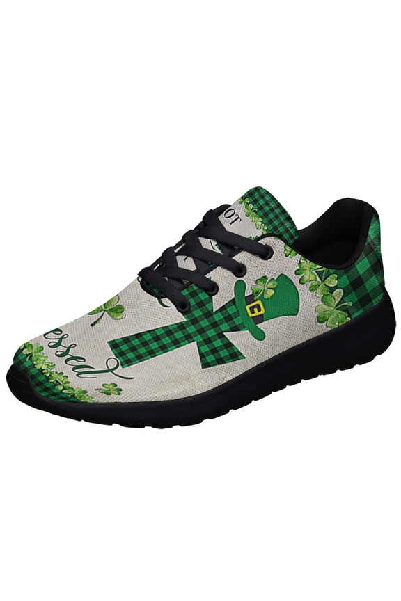 St Patrick's Day Irish Shamrock Clover Not Lucky JuStBlessed Shoes Sneakers Black Size 5