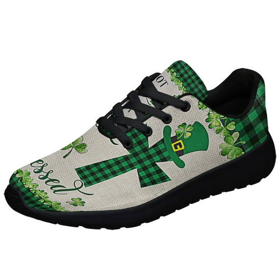 St Patrick's Day Irish Shamrock Clover Not Lucky JuStBlessed Shoes Sneakers Black Size 6