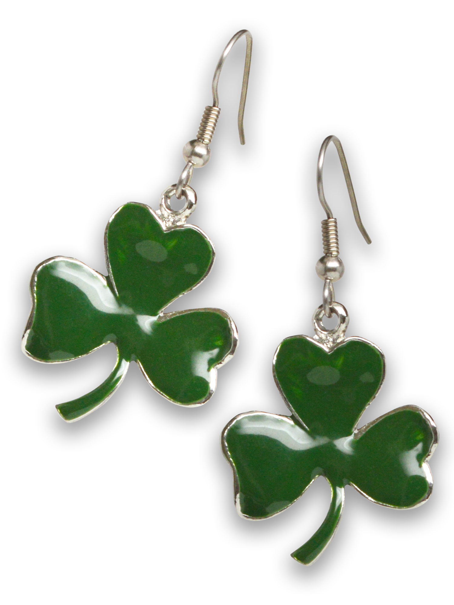St. Patrick's Day Irish Shamrock Dangle Earrings Green Enamel Silver Finish Pewter Real Metal #1037 - image 1 of 6