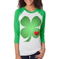 thumbnail image 1 of St Patrick's Day Irish Shamrock Heart Unisex Raglan T Shirt Irish Green SM, 1 of 1