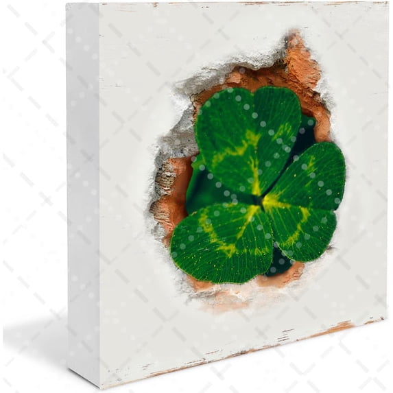 St. Patrick's Day Irish Shamrock Wooden Box Sign Desk Decor Green Four Leaf Wood Block Plaque Box Sign for Shelf Table Decoration Funny Bathroom Decor 3D Break Through The Wall 5x5 In
