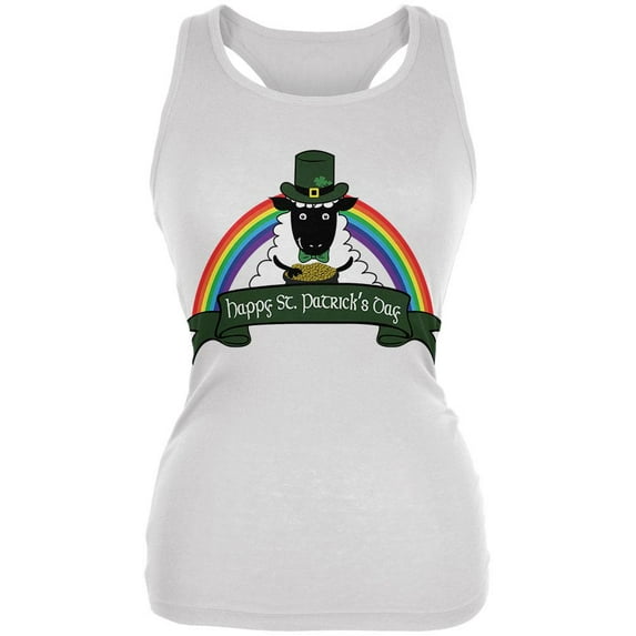 St. Patrick's Day Irish Sheep Leprechaun Gold Luck Juniors Soft Tank Top White X-LG