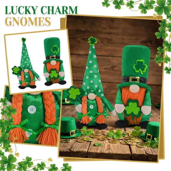 St. Patrick's Day Irish Traditional Green Gnome Figurine Ornament - With Creative Green Leaf Design, Small Statue Decorative Accent - For Home, Office, Party, Irish Festival