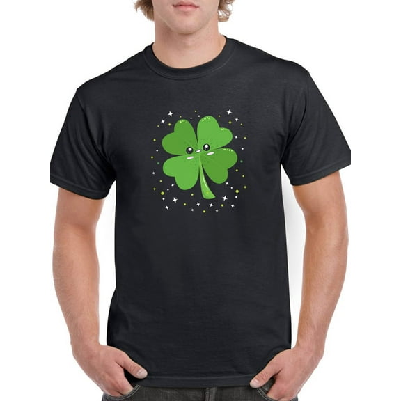 St Patrick's Day Kawaii Clover Graphic Men Black T-Shirt, Male x-Large