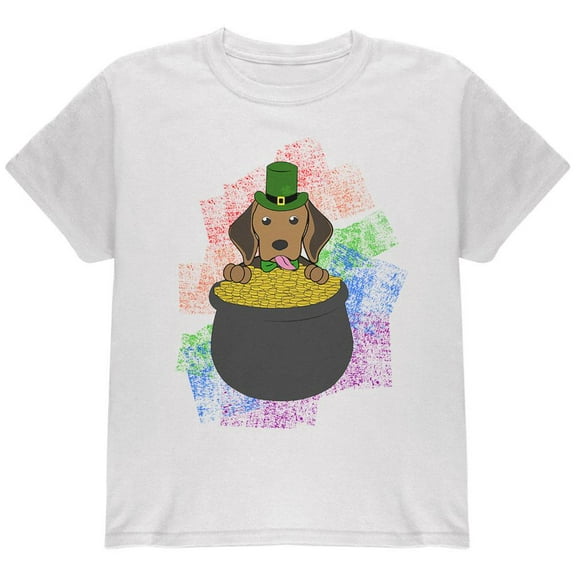 St. Patrick's Day Kerry Beagle Dog Irish Gold Lucky Youth T Shirt White YXL