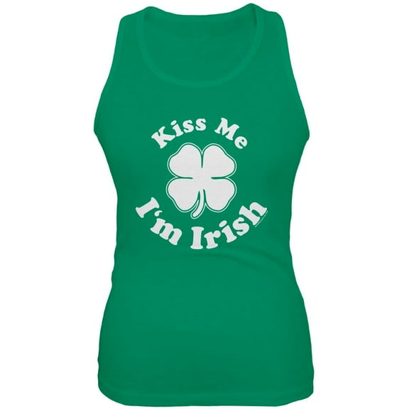 St. Patrick's Day Kiss Me I'm Irish Kelly Green Juniors Soft Tank Top - Medium