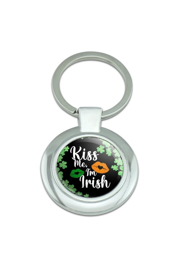St. Patrick's Day Kiss Me I'm Irish Keychain Classy Round Chrome Plated Metal