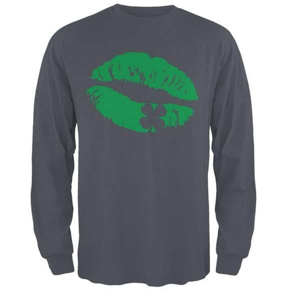 St Patrick's Day Kiss the Blarney Stone Mens Long Sleeve T Shirt Charcoal X-LG
