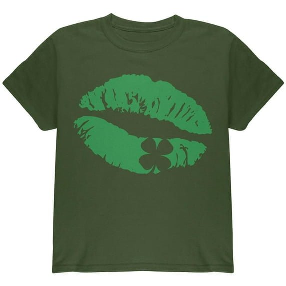 St Patrick's Day Kiss the Blarney Youth T Shirt Military Green YLG