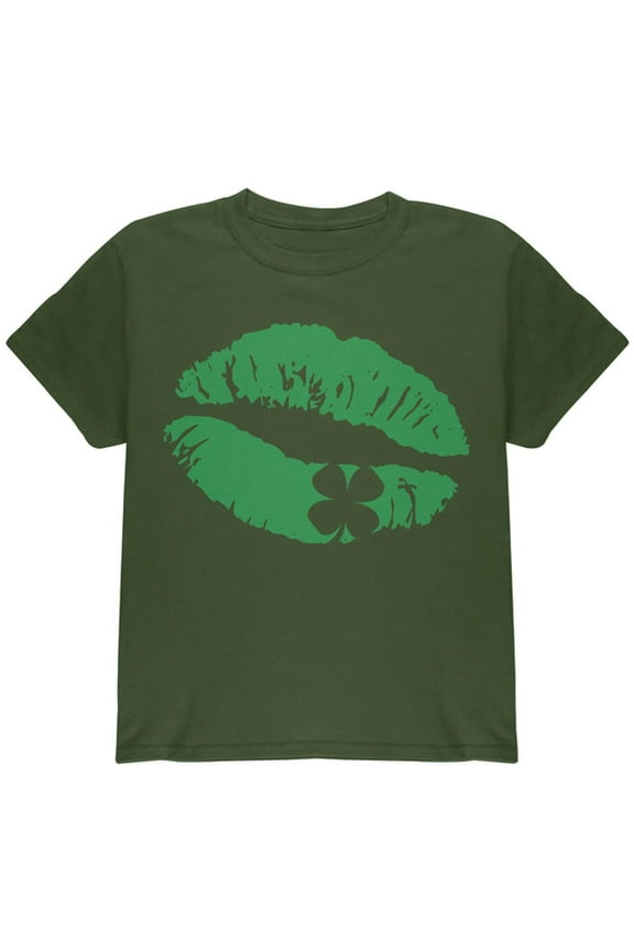 St Patrick's Day Kiss the Blarney Youth T Shirt Military Green YLG