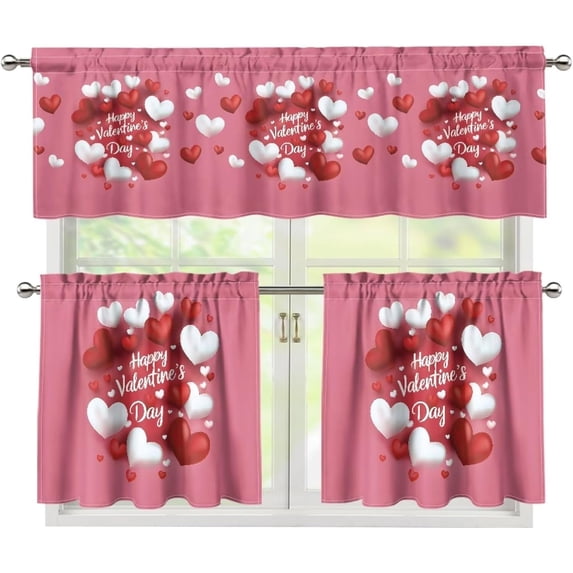St. Patrick''s Day Kitchen Curtain Sets with Valance Green Hat&Balloon 36 Inch Length Bar Cafe Curtains Window Tiers with Rod Pocket Curtain Valance,Irish Party Home Decor,3 Piece Set