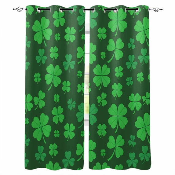 St. Patrick's Day Kitchen Curtains Spring Green Shamrock Grass Lucky Cafe Short Curtains for Bathroom Blackout Window Curtain Grommet Small Window Treatment Drapes for Bedroom Living Room 27.5"x39"x2