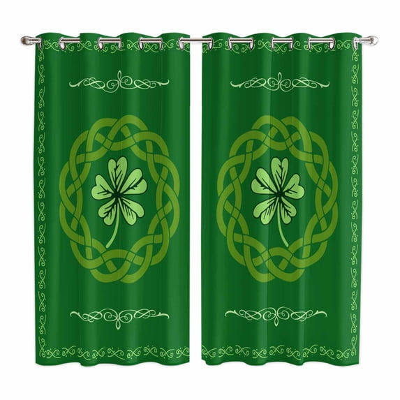 St. Patrick's Day Kitchen Curtains Window Panels, Green Country Lucky Leaves Chic Border Insulated Window Treatment Curtain, Grommet Curtains for Bedroom/Living Room/Bathroom, 2 Piece 42"Wx63"L