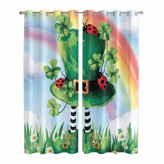 St. Patrick's Day Kitchen Curtains Window Panels, Green Shamrock Hat Ladybirds Daisy Rainbow Insulated Window Treatment Curtain, Grommet Curtains for Bedroom/Living Room/Bathroom, 2 Piece 42"Wx84"L