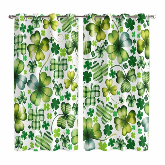 St. Patrick's Day Kitchen Curtains Window Panels, Lucky Shamrocks Spring Country Leaves Insulated Window Treatment Curtain, Grommet Curtains for Bedroom/Living Room/Bathroom, 2 Piece 52"Wx84"L