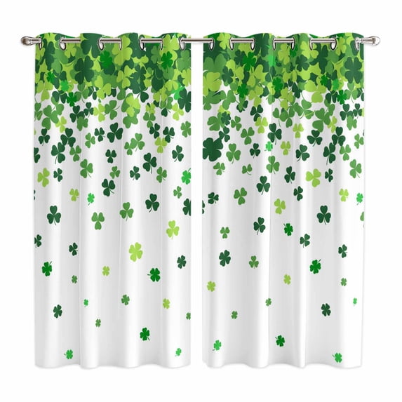 St. Patrick's Day Kitchen Curtains Window Panels, Spring Lucky Shamrocks Rustic Leaves Insulated Window Treatment Curtain, Grommet Curtains for Bedroom/Living Room/Bathroom, 2 Piece 42"Wx63"L