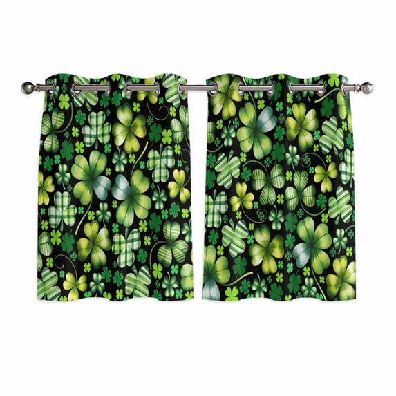 St. Patrick's Day Kitchen Curtains Window Panels, Watercolor Lucky Shamrocks Spring Leaves Insulated Window Treatment Curtain, Grommet Curtains for Bedroom/Living Room/Bathroom, 2 Piece 42"Wx54"L