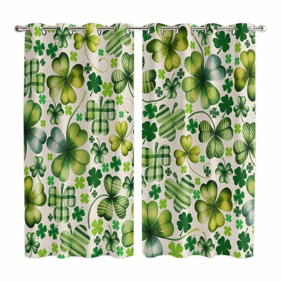St. Patrick's Day Kitchen Curtains Window Panels, Watercolor Lucky Shamrocks Vintage Leaves Insulated Window Treatment Curtain, Grommet Curtains for Bedroom/Living Room/Bathroom, 2 Piece 42"Wx63"L