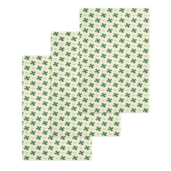 St. Patrick's Day Kitchen Dish Towels for Drying Dishes Set of 3, Lucky Green Clovers Pink Love Heart Waffle Weave Microfiber Hand Tea Bathroom Towels Quick Dry & Absorbent Towel 15.7x23.6