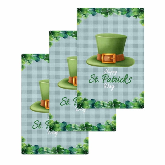 St. Patrick's Day Kitchen Dish Towels for Drying Dishes Set of 3, Spring Coin Green Clovers Blue Lattice Waffle Weave Microfiber Hand Tea Bathroom Towels Quick Dry & Absorbent Towel 15.7x23.6
