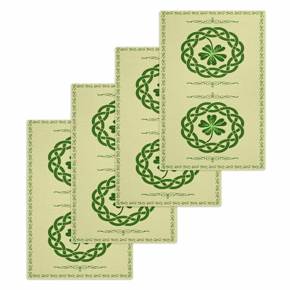 St. Patrick's Day Kitchen Dish Towels for Drying Dishes Set of 4, Farmhouse Green Lucky Clovers Border Waffle Weave Microfiber Hand Tea Bathroom Towels Quick Dry & Absorbent Towel 15.7x23.6