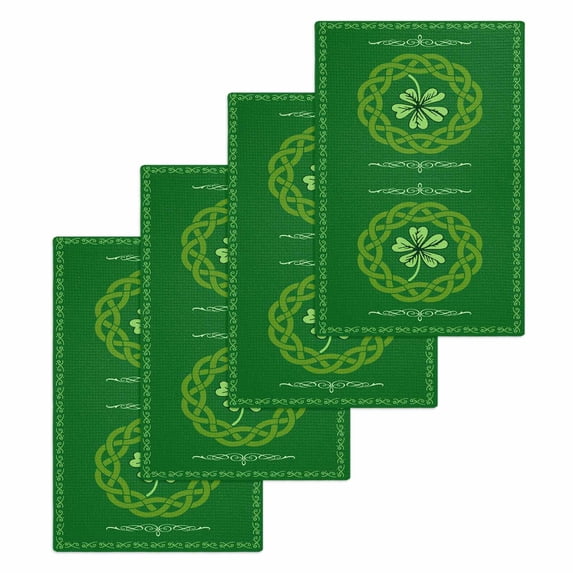 St. Patrick's Day Kitchen Dish Towels for Drying Dishes Set of 4, Green Country Lucky Leaves Chic Border Waffle Weave Microfiber Hand Tea Bathroom Towels Quick Dry & Absorbent Towel 15.7x23.6