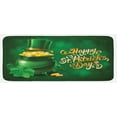 thumbnail image 1 of St. Patrick's Day Kitchen Mat, Large Pot of Gold Leprechaun Hat Shamrocks Greetings 17th March, Plush Decorative Kitchen Mat with Non Slip Backing, 47" X 19", Yellow and Emerald, by Ambesonne, 1 of 1