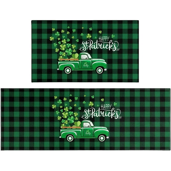 St. Patrick's Day Kitchen Rugs St Patricks Day Mat Lucky Green Shamrocks Floor Mat Farmhouse Kitchen Mat Non Slip Kitchen Rugs and Mats Floor Standing Mat Kitchen Runner Rug