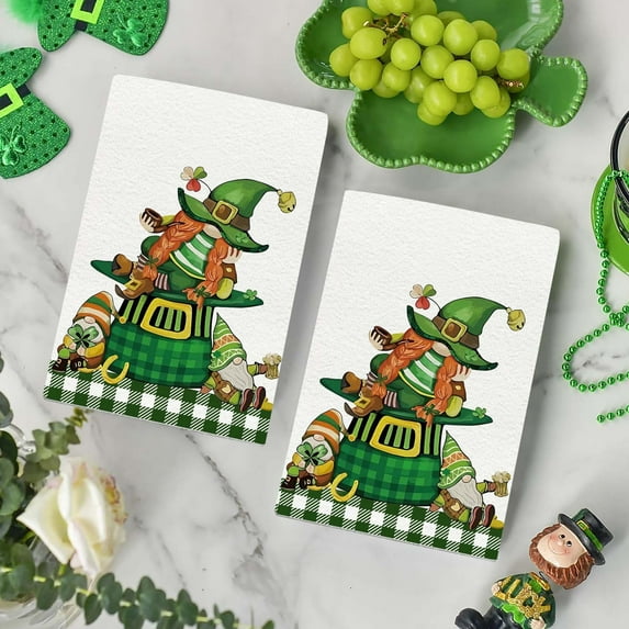 St. Patrick’s Day Kitchen Towel, 16x25 Inch Highly Absorbent Hand Towel – Green Shamrock Print, Quick-Dry, Machine Washable, for Home Decor & Daily Cleaning