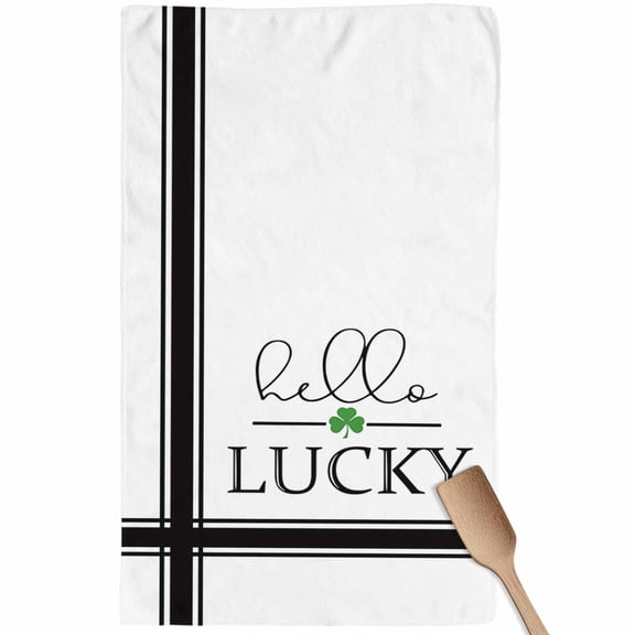 St. Patrick's Day Kitchen Towel Dish Cloths Set of 1, Microfiber Soft Kitchen Hand Towels, Hello Lukcy Green Black Stripe Absorbent Quick Drying Dishcloths 18 x 28 Inches