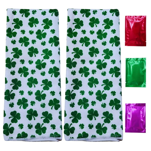 St. Patrick's Day Kitchen Towels, 15x25in Lucky Clover Green Shamrock Printed Irish Decorative Towel Soft Quick Drying Home Bathroom Decor Gift (Set of 2) with Bonus Snoep in Beperkte Oplage