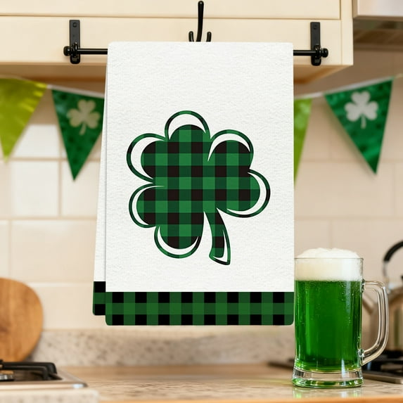 St. Patrick's Day Kitchen Towels - Green Clover Dish Cloths and Cleaning Rags for Bathroom and Kitchen Absorbent and Reusable