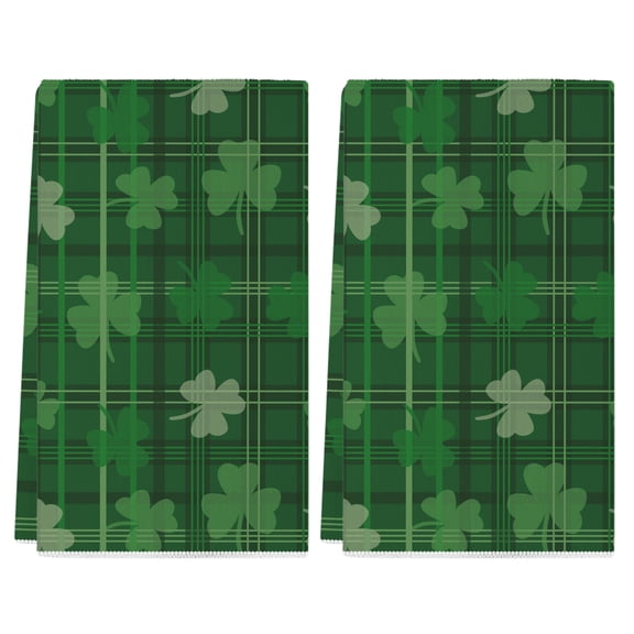 YIBAGA St. Patrick's Day Kitchen Towels Set of 2, Green Shamrock St Patricks Day Dishcloth, Lucky Green Dish Towels Home Decor, 18x26 inch, Polyester