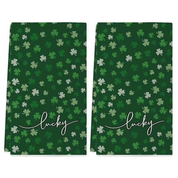 St. Patrick's Day Kitchen Towels Set of 2, Lucky St Patricks Day Dishcloth, Green Shamrock Dish Towels Home Decor, 18x26 inch, Polyester