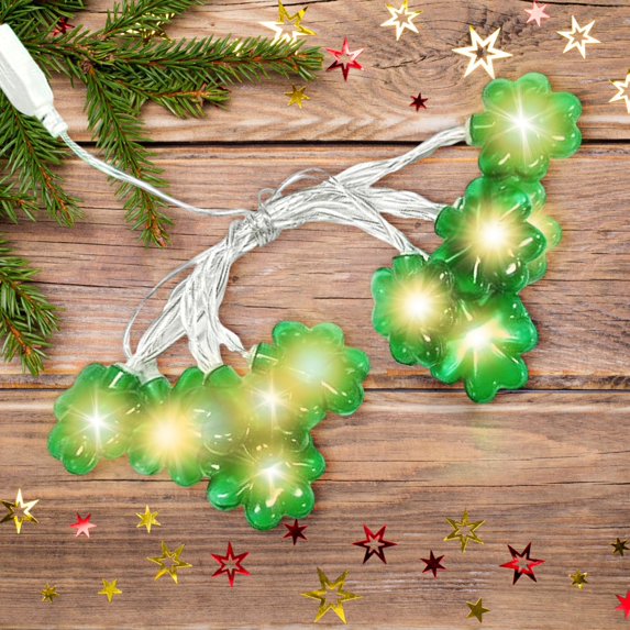 St. Patrick's Day LED String Lights, 5.4ft 10 Green Shamrock Lights USB Powered, IP64 Waterproof for Indoor Outdoor Party Decor, Irish Theme Wedding, Patio, Garden & Holiday Decoration