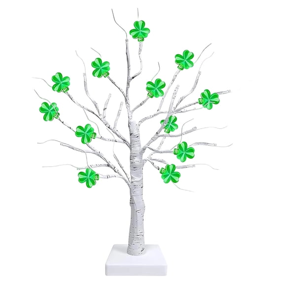 St. Patrick's Day LED Tabletop Tree, Battery Operated Green Artificial Tree with Lights for Irish Holiday Decor and Home Celebration