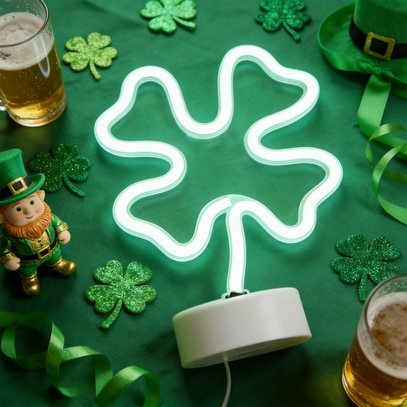 St. Patrick's Day LED Window Light with Clovers, Battery and USB Operated Hanging Lamp with Suction Cups, Four-Leaf Clover Lights for Home Decor, Indoor Outdoor Bedroom Kitchen Festival Decoration