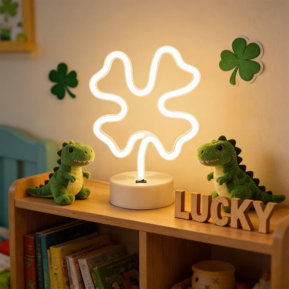 St. Patrick's Day LED Window Light with Clovers, Battery and USB Operated Hanging Lamp with Suction Cups, Four-Leaf Clover Lights for Home Decor, Indoor Outdoor Bedroom Kitchen Festival Decoration