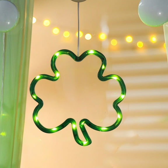 St. Patrick's Day LED Window Lights - Top Hat & Clover Hanging Silhouette Decor, Green Light-Up Ornament for Green Theme Holiday Party, Home Mantel, Window & Indoor Outdoor Decoration