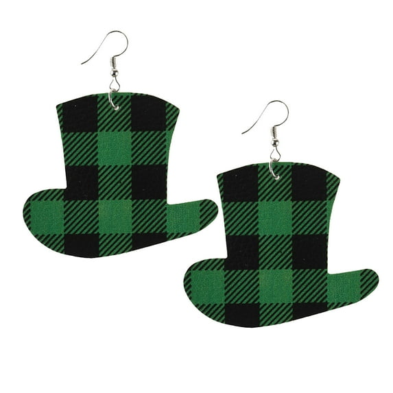 St. Patrick's Day Leather Earrings, Green Shamrock and Hat Dangle Earrings for Women, Irish Holiday Festival Jewelry Accessories