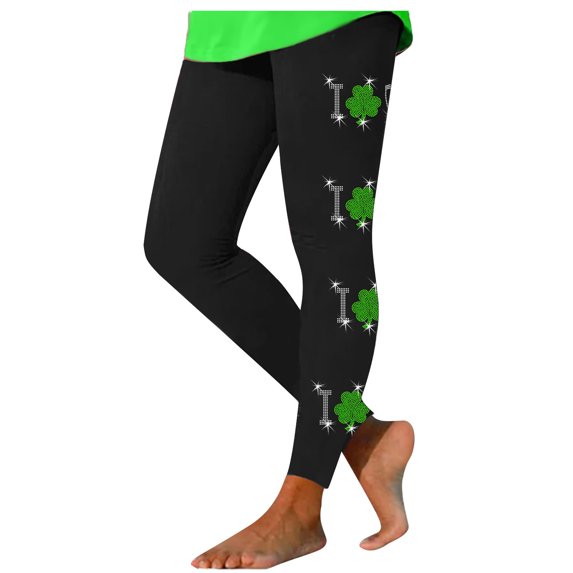 St. Patrick's Day Leggings for Women Plus Size Elastic Waisted Full Length Cute Graphic Print Tight Yoga Workout Pants(Black,XXXL)