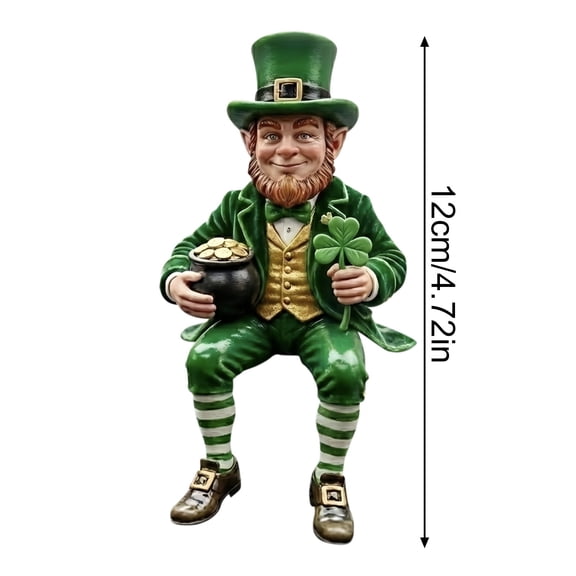St. Patrick's Day Leprechaun Figurine, Irish Shamrock Lucky Charm Green Gnome Resin Statue for Home Decor, Tiered Tray & Table Decorations