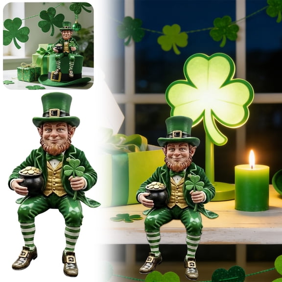 St. Patrick's Day Leprechaun Figurine - Small Decorative Shamrock Party Decor for Tabletop, Home & Festival Decoration Mini Leprechaun Figures,Leprechaun Figurine