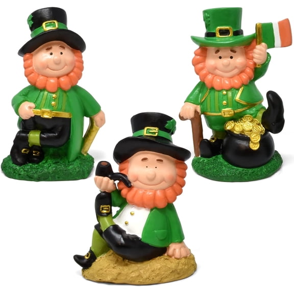 Gift Boutique St. Patricks Day Leprechaun Figurines Table Decor, Set of 3 Resin Shelf Sitter Decorations, Green